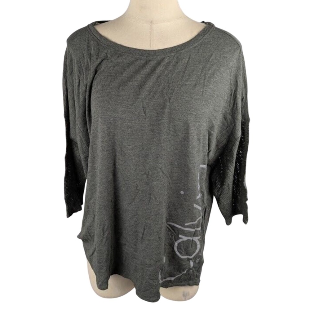 Calvin Klein Performance Womens Plus Printed Logo Pullover Top Gray Size 1X